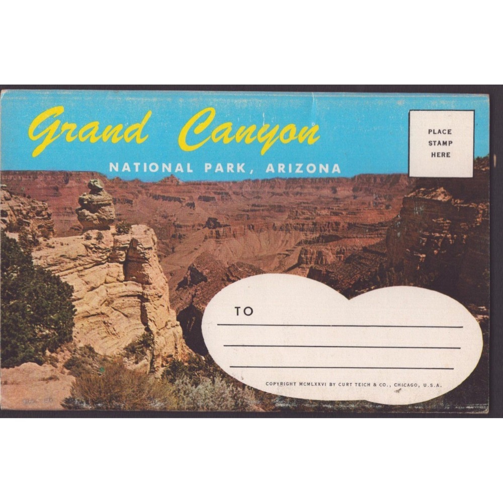 Grand Canyon National Park Arizona AZ Postcard Folder Mailer Curt Teich 1976